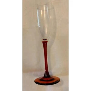 Clear Ruby Red Champagne Flute Tall Stem Fluted Glass Wedding Holiday Christmas - Picture 1 of 5