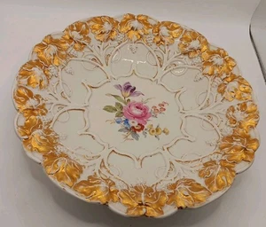 Meissen Rococo Centerpiece Bowl Floral Gold Crossed Swords 10" Antique - Picture 1 of 5