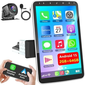 2+64G Single DIN Carplay Android 15 Car Stereo Radio 10" Rotatable GPS Navi WIFI - Afbeelding 1 van 23