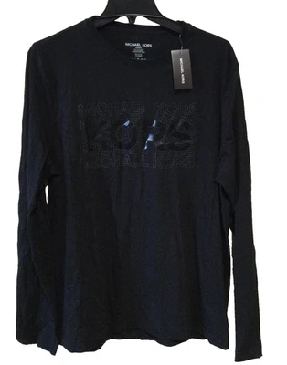 $69 NEW Michael Kors MK Men Black Long Sleeve Shirt Sz XLarge 100% Cotton N6001 - Image 1 of 4