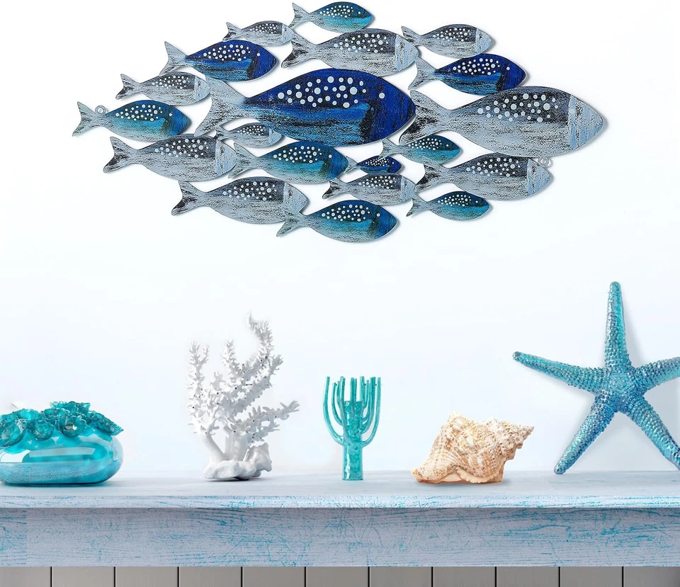 Hotop Metal Fish Wall Decor Handcrafted Fish Art Summer Metal Wall Sculpture Mar