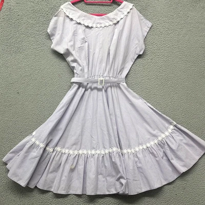 Vestido Caseiro Antigo Feminino L Roxo Bolinhas Acabamento Floral June Cleaver Anos 60 Retrô - Imagem 1 de 4