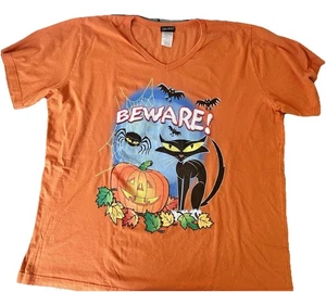 Vintage Halloween V Neck TShirt Women’s Size Plus 22/24W On Halloween Tag Cotton - Picture 1 of 3