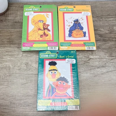 VTG NEW JANLYNN SESAME STREET LOT OF 3 CROSS STITCH BERT ERNIE Big Bird, Cookie - Image 1 of 4