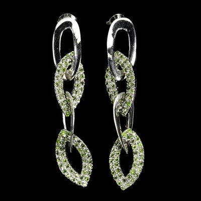 925 Sterling Silver Earrings Round Chrome Diopside Natural Gemstone Jewelry - Image 1 of 4