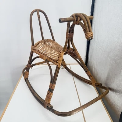 Mid Century Modern Franco Albini Style Rattan Bamboo Rocking Horse Vtg Repair - Image 1 of 4