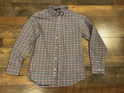 男孩长袖纽扣衬衫红色蓝色格子尺寸大号 14/16 Izod — 第 1/4 张图片