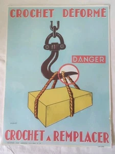 N40 Safety Poster SNCF Deformed Hook Danger Hook Signed Durupt 1974 - Picture 1 of 2
