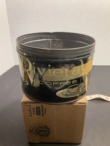 Rara lattina di latta caffè vintage Riviera Key Wind 1 libbra.  Buona opera d'arte! Senza coperchio - Foto 1 di 12