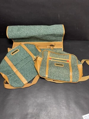 Vintage Oscar De La Renta Tan & Green Tweed Folding Garment Bag Designer Luggage - Image 1 of 4