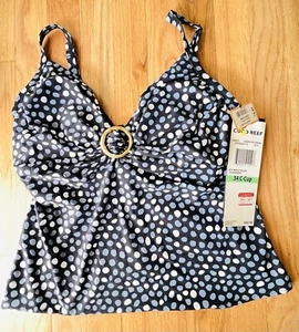 NWT CoCo Reef Women’s Swimwear   Tankini Top 34C Underwire  Bra Black/Blue - Picture 1 of 4