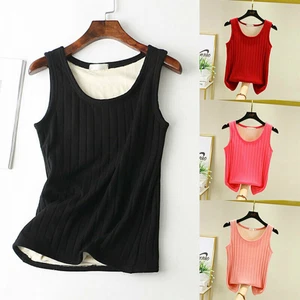 Women's Tank Top Sleeveless Thermal Underwear Vest Elastic Fleece Lined Warm - Picture 1 of 19