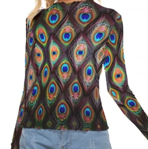 Pfau Bluse Netz durchsichtig Shirt transparent Top psychedelisch Bohemian Unterhemd - Bild 1 von 6