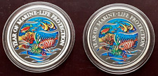 1 und 5 $ Dollar Palau 1992 "Marine Life Protection" Farbmünze Fische im Ozean