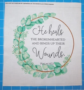 Psalm 147:3 Healing 100% Cotton Fabric Panel Square Quilting Square R2175 - Picture 1 of 3