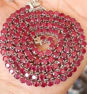 4MM Round Cut Lab Created Ruby Women's Tennis Necklace 14K White Gold Plated 18" - Image 1 of 4