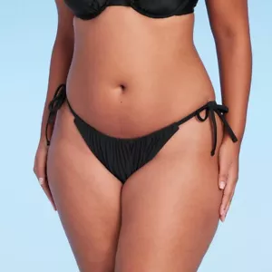 Women's Side-Tie Adjustable Coverage High Leg Bikini Bottom - Wild Fable Black L - Picture 1 of 1