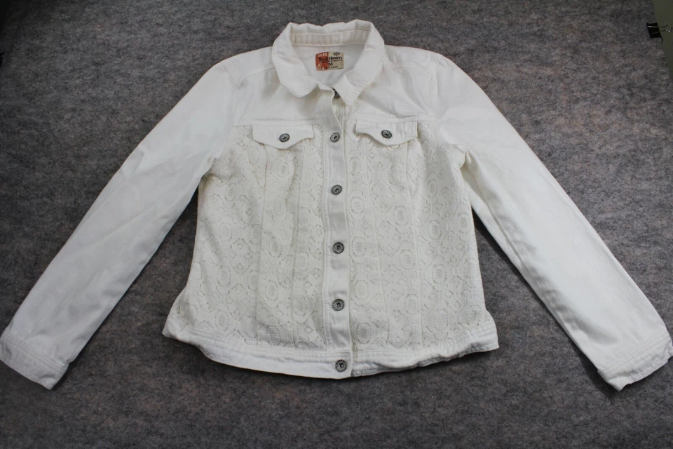 Ruffhewn Jean Jacket Size M Medium White / Off White Button Up Denim Lace Coat - Image 1 of 4