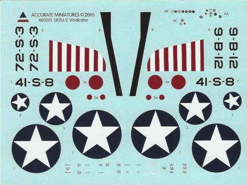 Accurate Miniatures 1/48th Scale SB2U-2 Vindicator Decals from Kit No ...
