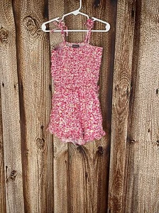 Vince Camuto Girl's Pink Floral Sleeveless Romper Linen Rayon Blend Size 7 EUC - Picture 1 of 3