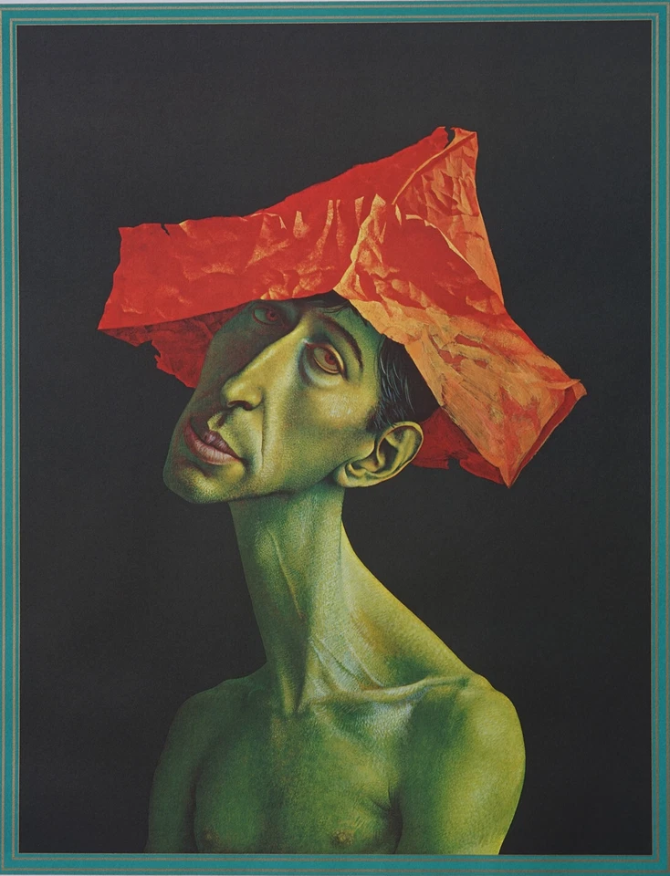 Trauriger Europäer Rudolf Hausner Phantastischer Realismus Narrenhut - Bild 1 von 4