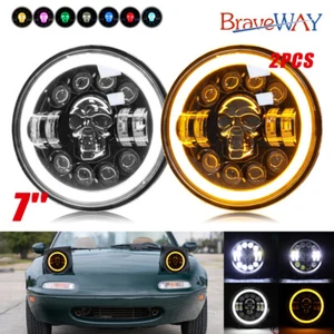 For 1990-97 Mazda NA Miata MX5 H6024 Pair 7" Inch LED Headlights Halo Skull RGB - Picture 1 of 13