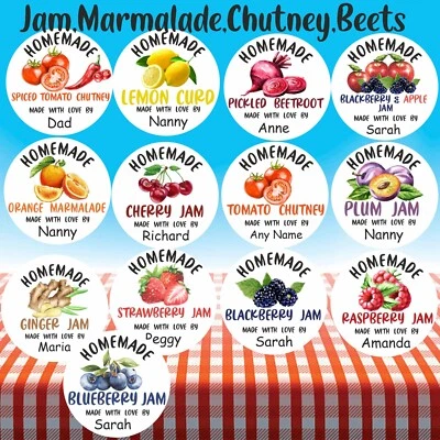 39 Personalised Jar Labels, Stickers, for Jam, Lemon Curd, Chutney, or Beetroot - Image 1 of 4