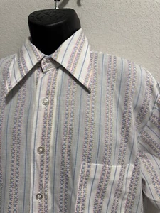 VINTAGE KMART mens M/L Short Sleve Button Up White with Stripe shirt - Picture 1 of 11