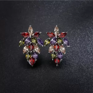 Special Natural Amethyst Peridot Morganite Garnet Gems Silver Stud Hook Earrings - Picture 1 of 5
