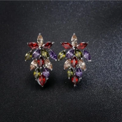 Special Natural Amethyst Peridot Morganite Garnet Gems Silver Stud Hook Earrings - Image 1 of 4