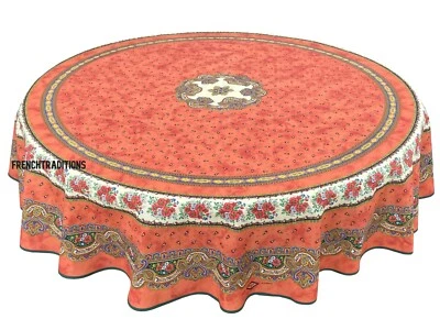 MARAT AVIGNON/TISSUS TOSELLI French Provencal Coated Tablecloth Tradition Rust 71" Made France