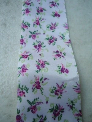4” Wide Purple Flower Floral One Sided Satin Ribbon 4 2/3 Yards - Imagem 1 de 3
