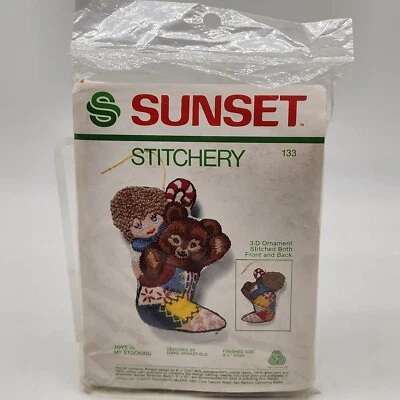 Sunset 133 Stitchery Christmas Ornament Kit Toys In My Stocking Embroidery - Image 1 of 4