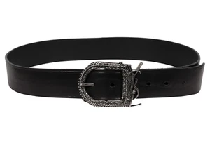 Saint Laurent Men YSL Logo Western Buckle Belt  90 30 31 32 Black Leather Silver - Picture 1 of 12
