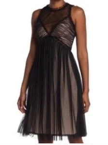 Y2K Max Studio London Dress Women's 6 - Black+Nude Mesh Goth Class Vibes - Picture 1 of 7