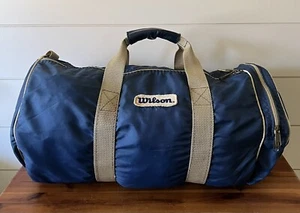 Wilson Vintage 80’s Duffel Bag Blue with Tan trim, sports bag, barrel bag - Picture 1 of 11