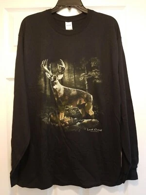 New Camouflage Deer Adult Medium Black Cotton Outdoors Long Sleeve T-shirt  - Image 1 of 3