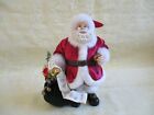 Resin and Velvet Santa Claus Checking His List and His Pocket Watch w/ Toy Sack