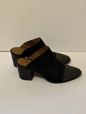 Vintage Y2k Black Suede Mules Clogs Block Heel Dressy Shoes Pointed Toe Size 7.5 - Image 1 of 4