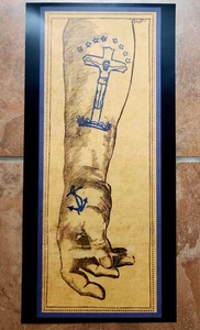 Cartolina illustrazione braccio tatuato ancoraggio flash tatuaggio antico 1900 stampa 8x17 - Foto 1 di 1
