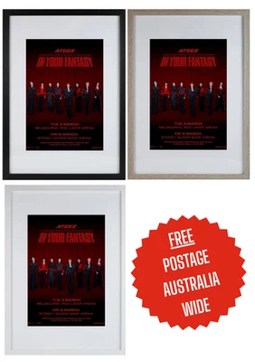 Ateez A3 Framed Print of 2026 Australian Tour Poster Black White Timber - image 1 of 4