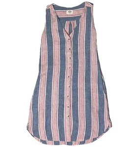 Vestido sin mangas Marine Layer Lake para mujer X-pequeño mezcla de lino rosa azul botón a rayas - Imagen 1 de 10