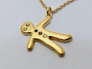 Alex Monroe GINGERBREAD MAN necklace GOLD plated Sterling Silver black DIAMONDS - Picture 1 of 18