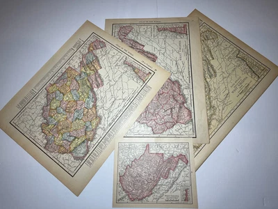 Mapas estatales de Virginia Occidental, GRAN OFERTA, 4 mapas antiguos de 100+ años, VER FOTOS y DESCRIPCIÓN Foto 1 de 4
