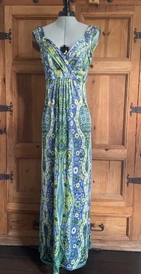Vestido Gianni Bini Mujer Talla 8 Azul Verde Maxi Floral Integrado Sujetador Floral Cachemira Foto 1 de 4