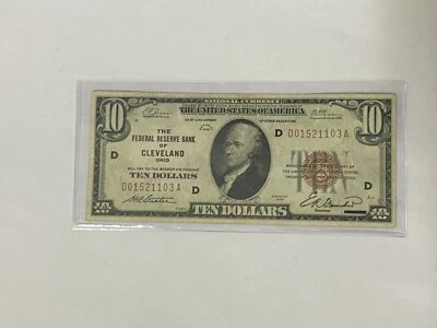 1929 10 Dollar Bill From The Federal Reserve Bank Of Cleveland - Image 1 of 2