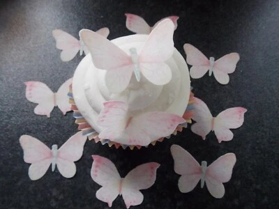 SHARONS EDIBLE BUTTERFLIES 16 PRECUT Edible Baby Pink Butterflies wafer/rice paper cake/cupcake toppers(2)