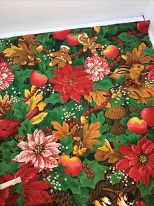 Christmas Concord Fabric Gingerbread Men Birds Florals Greens 42"X37" USA 1993 - Picture 1 of 11
