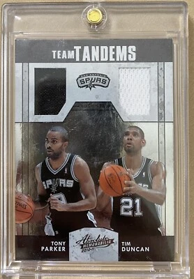 2011 Absolute Tandem 2 Patch Tony Parker & Tim Duncan  /100 SSP Game Worn Spurs - Image 1 of 4