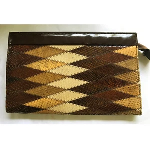 Vintage genuine snake skin clutch bag 1950s 1960s Zip fastening Patent back - Picture 1 of 6